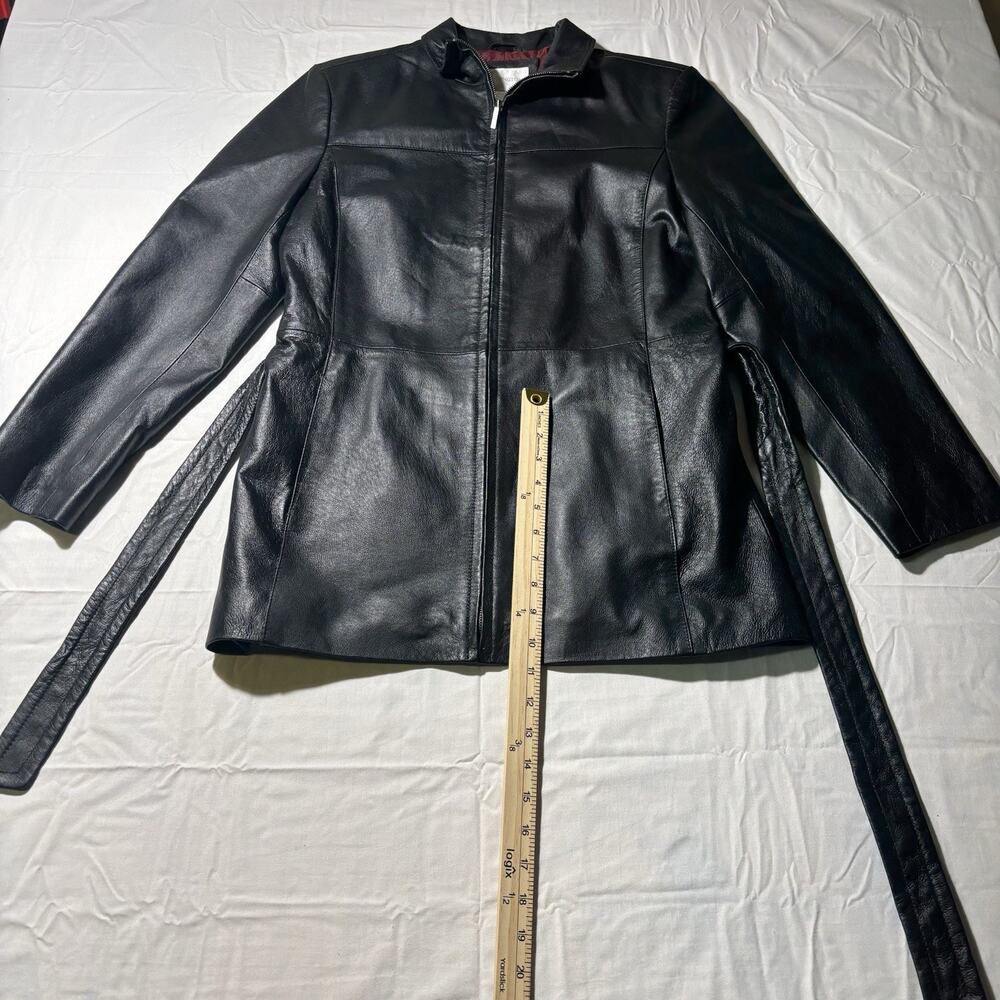 Worthington Womens Genuine Nappa Lamb Leather Jacket Black Zip Belted Medium